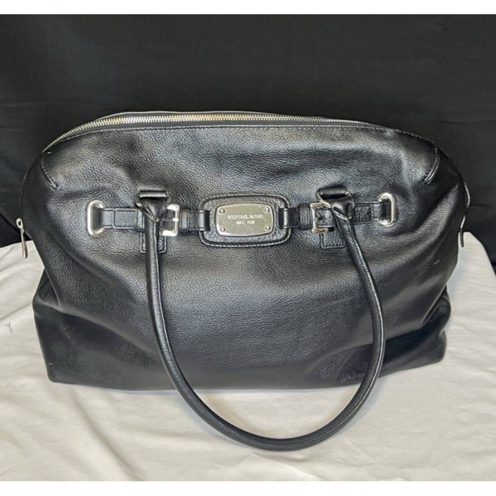 Michael Kors Black Pebble Leather Weekender Bag Luggage Satchel Bag Tote 16 x 13 - Picture 2 of 16